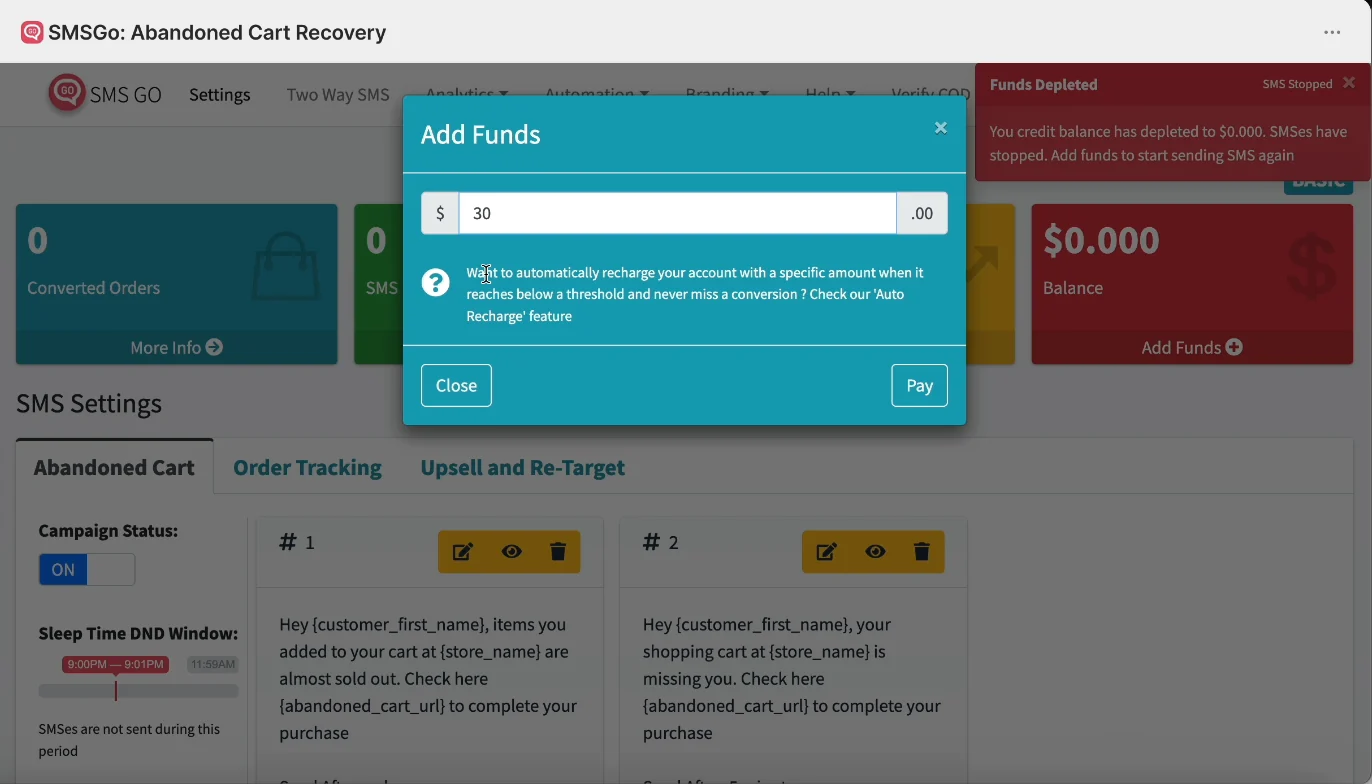 Enter an amount and click Pay