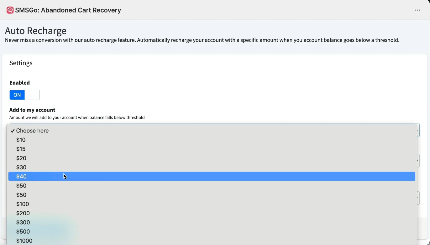 Choose how much to add to your account