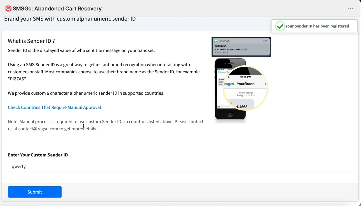 Your Sender ID has been registered