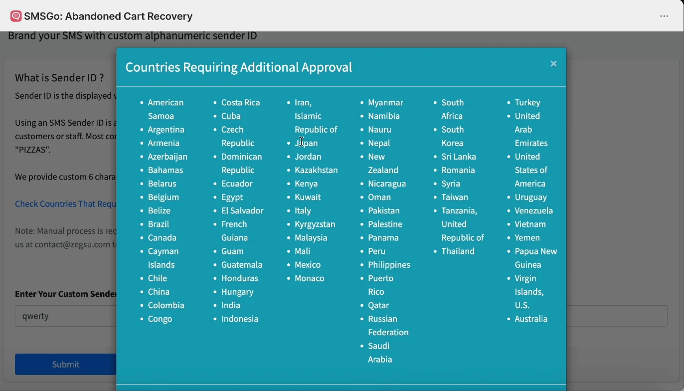 Countries that require additional approval