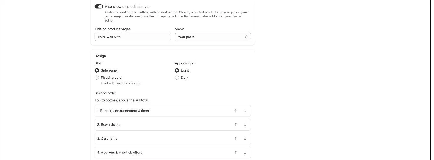 Also show on product pages, and the drawer's Design options
