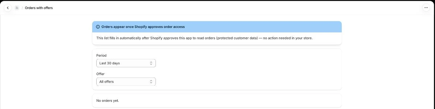 Orders with offers: period and offer filters