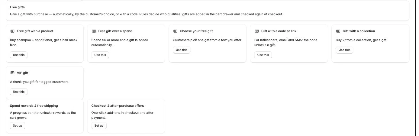 Free gift templates, plus shortcuts to spend rewards and checkout offers